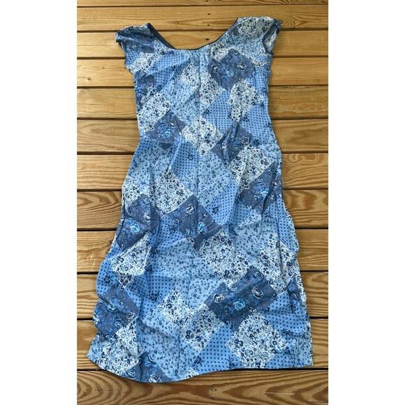 Vintage Camaieu Patterned Cap Sleeve Dress Size 38 Women’s Blue - Picture 2 of 7